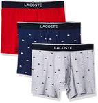 Lacoste Men's Essential 3 Pack Allover Croc Boxer Briefs, Methylene/Silver Chine-re, Medium