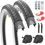 Pair of 26x2.125 Diamond Tread Beach Tires White Wall with 2 Levers 2 Tubes and 2 Rim Strips,Glueless Patches Kit (White Wall)