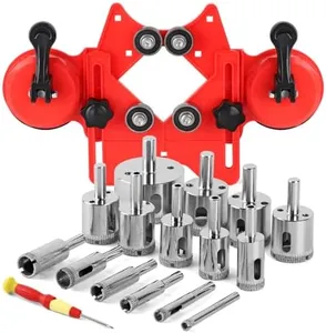 WORKEASE Diamond Hole Saw Kit, 17 Pcs Tile Drill Bits Set with Double Suction Cups Hole Saw Guide Jig, (1/4"-2”) Diamond Hole Saw for Glass, Ceramic, Marble, Porcelain, Tile Cutting