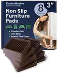 CasterMaster Non-Slip 3x3 Furniture Pads - Sofa, Bed, Chair Rubber, Anti Skid Furniture Cups - Anti-Sliding Caster Caps, Anti Scratch Furniture Protector - Set of 8, Square, Brown