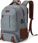 Tzowla Canvas Laptop Backpack Men,Bag for Women,School Travel College Work Rucksack Fits 15.6 Inch Laptop,Bookbag with USB Charging Port,Light Grey