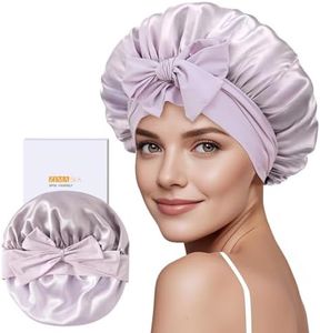 ZIMASILK 100% Mulberry Silk Bonnet for Sleeping Women Long Hair Double Layer Silk Hair Wrap with Tie Band Stay On Head (1Pc, Purple)