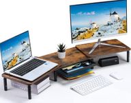 ETHU Dual Monitor Stand ,Double Monitor Riser for PC,Computer, Laptop and Printer,3 Adjustable Shelf Length and Angle Desktop Stand Organizer with Phone Holder and Drawer,Office Accessories.