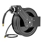 Y-ASQA Air Hose Reel Retractable Industrial 3/8" x 50' PVC Air Hose, Auto Rewind Air Tool Hose Reel, 300PSI Heavy Duty Steel Reel (BLACK)