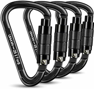 Auto Locking Carabiner Heavy Duty Carabiner 25kN UIAA Certified Climbing Carabiner Climbing Equipment Safety Carabiners for Rappelling, Hammocks, Rescue, Dog Leash, Swing (All Black-4PCS)