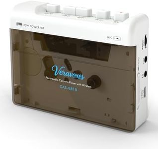 VERAVOXES Portable Bluetooth Cassette Tape Player, Cassette Player Recorder,Equipped with Headphone and AUX Ports, Support AUX Line in Record,Built-in Microphone, Powered by DC or AA Battery (White)