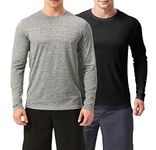 TEX2FIT Men's Long Sleeve UV Shirts Multi-Pack, 2 Pack Men's Performance Quick-Dry UPF 50+ T-Shirt (L, PRO Series - Black/Grey Heather)