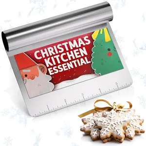 Dough Cutter and Scraper Tool Kitchen - Stainless Steel Scraper Icing Pastry Scraper for Baking Cake Decorating Bench Scraper Large Polished Vegetable Scraper with Measuring Scale for Pizza, Bread