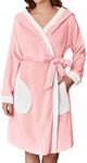 Ekouaer Women's Robes Knee Length Hooded Bathrobe Cute House Coats with Pockets Pink X-Large