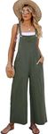 Flygo Women's Cotton Bib Overalls Loose Fit Wide Leg Jumpsuits Casual Rompers with Pockets, Army Green, Small