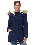 Another Choice Women Winter Parka Coat, Wind&Rainproof Women Winter Coat Fleece Lined Long Parka with Faux-Fur Hood(Navy-New,L)