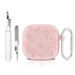 [3 in 1] Caselite Cute Case Compatible with AirPods 4 with Keychain, Cartoon Funny Flowers Soft Silicone Shockproof Protective Case Cover with Cleaning Kit