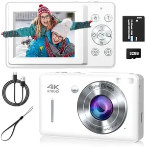Digital Camera, FHD 1080P Digital Camera for Kids, Vintage Digital Camera with 16X Zoom, Face Detect, Smile Capture, Anti Shake, Compact Point and Shoot Camera Small Camera for Teens White