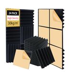 Self-Adhesive Sound Proof Panels, 24 Pack Wedge Acoustic Foam 12'' x 12'' x 2''High Density Absorbing Insulation on Wall Door Floor Ceiling