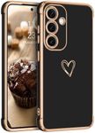 GUAGUA for Samsung Galaxy S24+ / S24 Plus Case,Luxury Electroplate Edge Bumper Cute Heart Pattern Cover Women with Camera Protection & 4 Corners Shockproof Protection Phone Case S24+ Plus 6.7",Black