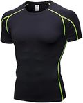 CICI FIVE Men's Compression Shirt Short Sleeve Athletic Compression Tops Cool Dry Undershirts Baselayer Gym Workout T Shirt, B Green, Large