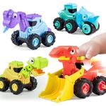 JOYIN Baby Toy Cars for 1 2 3 Year Old Boys Girls Kids, Dinosaur Toys, Digger Toys, 4PCS Construction Vehicles Set, Pull Back Cars, Press And Go Toy Cars, First Birthday Gifts for Toddler Toys Age 1-2