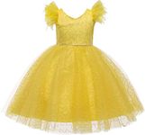 Weileenice Christmas Flower Big Girl Wedding Dress Yellow 8-9 Junior Birthday Party Halloween Special Occasion Ceremony Evening Dress Toddler Sequins Feather Tulle Ball Gown New Year Holiday Recital