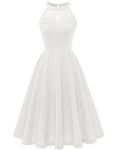 Women's Halter Cocktail Wedding Bridesmaid Prom Party Formal Swing Dress Ivory M