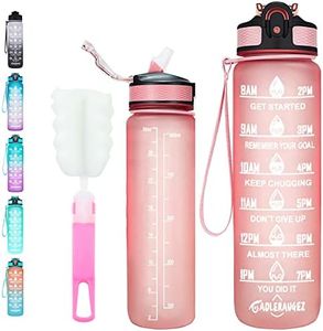Water Bottles with Time Markings - Leakproof Reusable 32oz Motivational Water Bottle with Straw - BPA Free Daily Intake Sports Gym Workout 1l Waterbottle for Running (Pink)