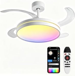 Retractable Ceiling Fan with Light and Remote/APP Control,Multiple Dynamic Modes RGB-LED light,6 Speed Reversible Modern Invisible Flush Mount Ceiling Fans with Lights for bedroom(42In,White)
