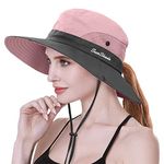 LCZTN Womens Ponytail Wide Brim Sun Hat Packable UV Protection Beach Cap for Fishing & Hiking (Pink)