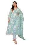 Nermosa Women Printed Straight V-Neck Kurta with pant set with Dupatta (IN, Alpha, L, Green)