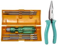 Taparia 812 Screw Driver Set With Neon Bulb+1420-6 Econ-Series Long Nose Plier, Orange