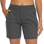 BASUDAM Women's Hiking Shorts Lightweight Quick Dry Stretch Water Resistant Outdoor Zipper Pockets Dark Grey L