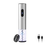 ELMWAY Electric Wine Opener, Rechargeable Stainless Steel Wine Bottle Opener with Foil Cutter and LED Indicator, Cordless Wine Corkscrew Remover, Automatic Wine Opener Gifts (Silver)