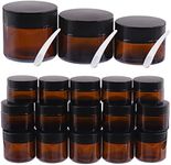 Mardatt 25PCS Round Amber Glass Jars, 1/1.7/2 OZ Mason Jar Amber Cosmetic Containers with Spoons and Black Lids, Glass Candle Jars for Storing Lip and Cream Lotion