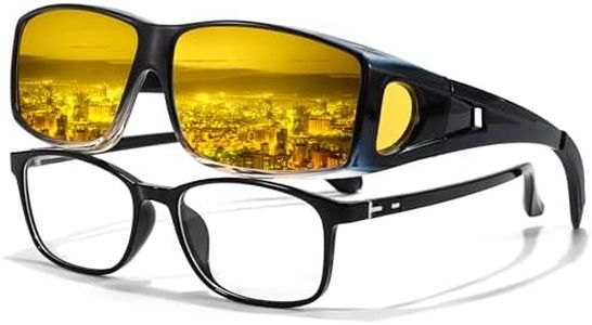 LVIOE Wrap Around Night-Vision Sunglasses, Fit Over Prescription Glasses with Polarized Yellow Lens for Adults