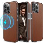 LOHASIC Compatible with Magsafe for iPhone 15 Pro Max Case, Luxury Leather Business Classic Cover Shockproof Protective Phone Magnetic Cases Designed for iPhone 15 Pro Max 5G - Brown