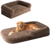 EHEYCIGA Foldable XXL Dog Bed, Faux Fur Fluffy Dog Bed for Extra Large Dogs, Orthopedic Calming Memory Foam Big Dog Couch Bed, Washable Soft Warm Dog Sofa Bed with Non-Slip Bottom, Brown, 54"x38"x8.5"