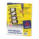 Avery : Clear Self-Adhesive Laminating Sheets, 3mm, 9 x 12, 50 per Box -:- Sold as 2 Packs of - 50 - / - Total of 100 Each