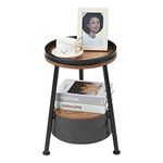 Small Round End Table, 2 Tier Small Round Side Table with Storage Basket,11.8”D*17.8”H Small Round Table,Tiny Bedside Table,Small Round Nightstand for Living Room Bedroom