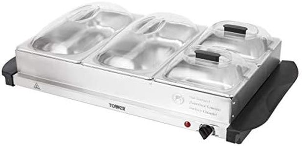 Tower Four Buffet Server and Plate Warmer with 2 x 2.4 and 2 x 1.2 Litre Trays Capacity, 300 W, Stainless Steel
