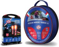 STP Emergency Roadside Kit with LED Flares, Jumper Cables, Reflective Warning Triangle, Tire Repair Kit, Tire Gauge, Gloves and Carrying Case, Xtreme Easy Assembly