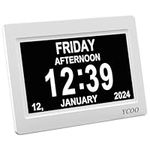 Dementia Clocks 7 Inches Calendar, Day Date Clock with Large Clear Digits Display, Alarm Clock With HD Digital Photo Frame (White)