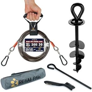 ROYAL PAW Dog Tie Out Cable and Stake 30ft - for Large Dogs up to 300 lbs - Heavy Duty Tether and Dog Stake for Yard, Beach & Camping Outside (Black, L/XL - 30ft)