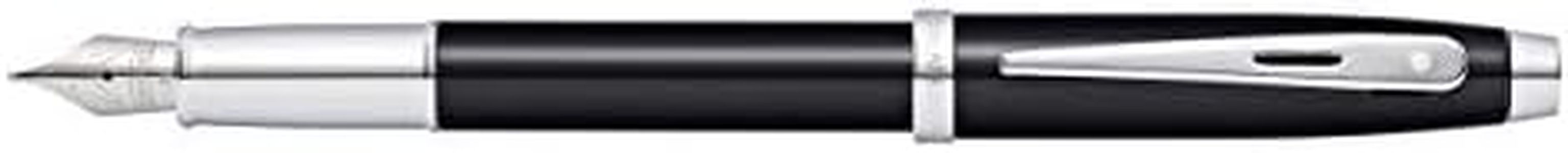 Sheaffer 100 Glossy Black Lacquer Fountain Pen with Polished Chrome Trim and Medium Nib