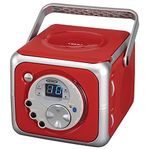 Jensen CD-555 Red CD Bluetooth Boombox Portable Bluetooth Music System with CD Player +CD-R/RW & FM Radio with Aux-in & Headphone Jack Line-in Limited Edition- (Red)