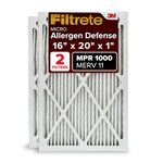 Filtrete 16x20x1, AC Furnace Air Filter, MPR 1000, Micro Allergen Defense, 2-Pack (exact dimensions 15.719 x 19.719 x 0.84)