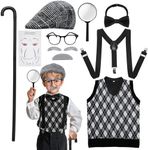 Skirfy Kids 100 Days of School Costume for Boys, Old Man Costume for Kids with Old Man Hat and Grandpa Vest,Cosplay Grandpa Dress Up Accessories(Size 4.92FT)