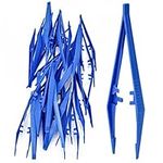 AccEncyc 30 Pcs DisposableTweezers Bulk Pack Blue 5 Inch Plastic Tweezers for Home, School and Lab