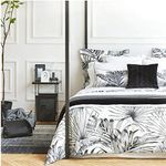 Eikei Modern Vintage Retro Mod Print Bedding Egyptian Cotton Duvet Cover Set Minimalist Chic Botanical Design Asian Zen Style Reversible Pattern in Full Queen or King Size (King, Black and White)