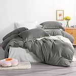 NTBAY 3 Pieces Brushed Microfiber Dark Grey Double Duvet Cover Set, Super Soft Dark Grey Bedding Set, Solid Color Zippered Comforter Cover with Ties and 2 Oxford Pillowcases (Double, Dark Grey)…