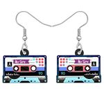 LONYOO Acrylic Heart Vintage Earrings Statement Dangle Drop Jewelry Nostalgia Gifts for Women Girls Charms (Cassette Tape Blue)