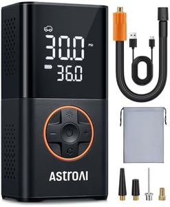 AstroAI Cordless Tyre Inflator, Portable Electric Bike Pump 150 PSI, Rechargeable Car Tyre Pump with Pressure Gauge, Digital Dual Values Display, LED Light, for Car, Bike, Motorbike, Ball (Black)