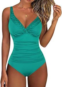 Hilor Women's Cute One Piece Swimsuits Tummy Control Swimwear Flattering Bathing Suits Summer Swimming Suits Deep Emerald 12